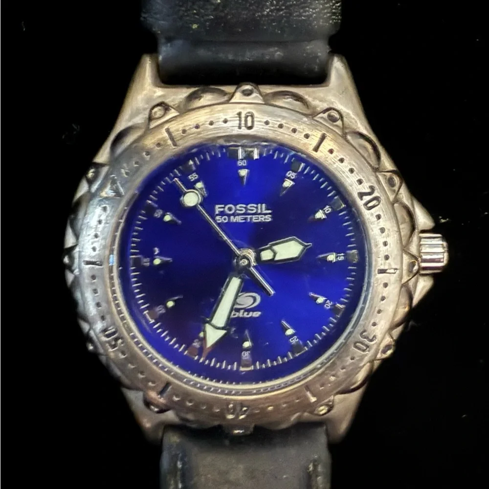 Vintage Fossil Blue Stainless Steel Watch | Blue Dial | Y2K